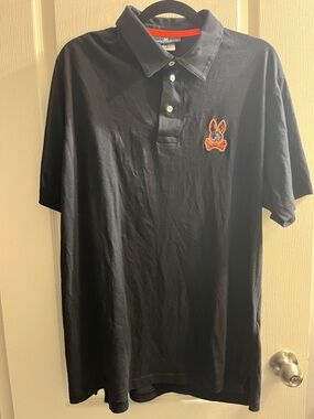 Psycho Bunny Black Polo with Orange Embroidered Logo Size 8 (XXL)